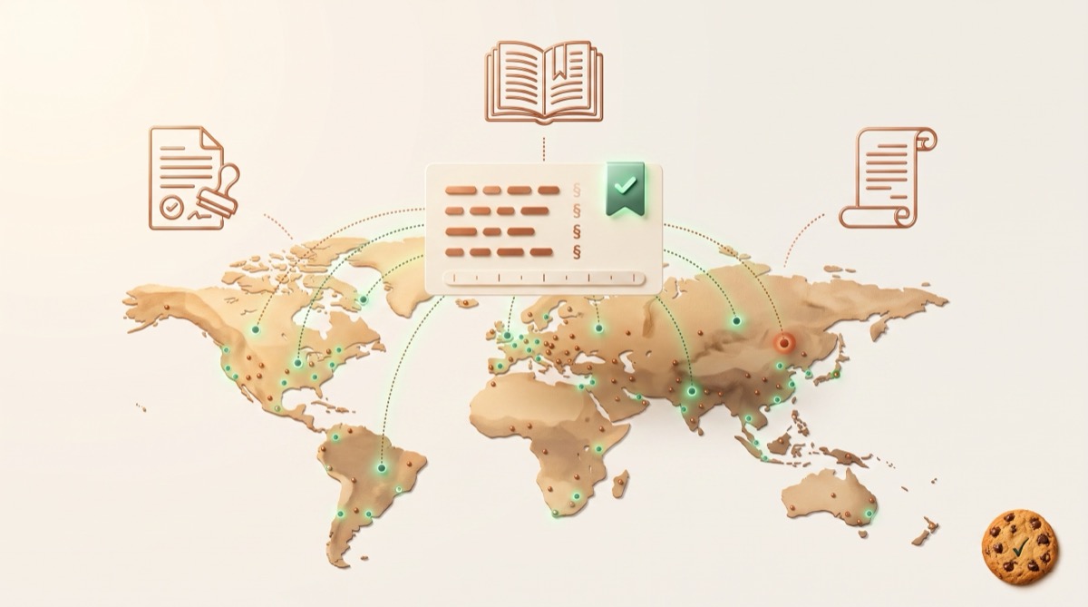 Mapa mundial que il·lustra la cobertura de fonts legals i un panell de revisió de canvis